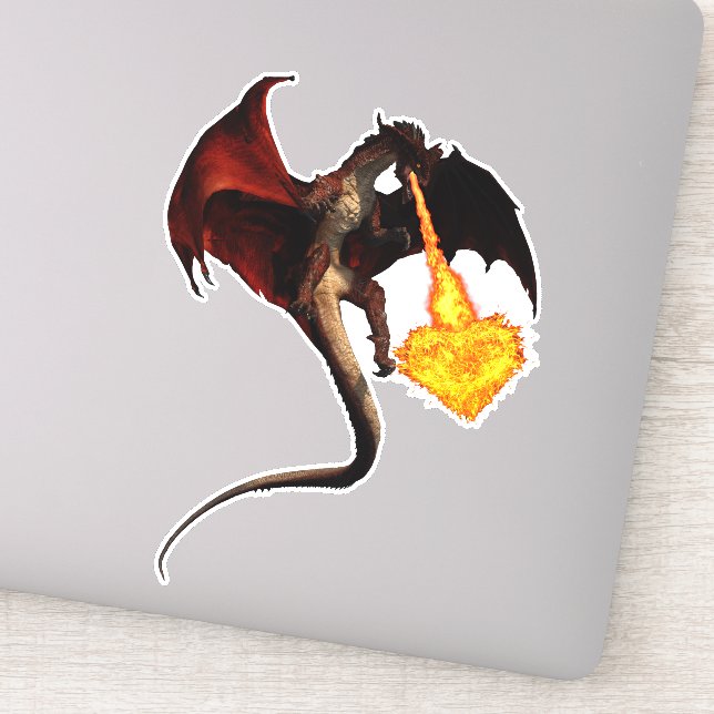 Red Dragon Fire Breathing Heart Aufkleber (Detail)