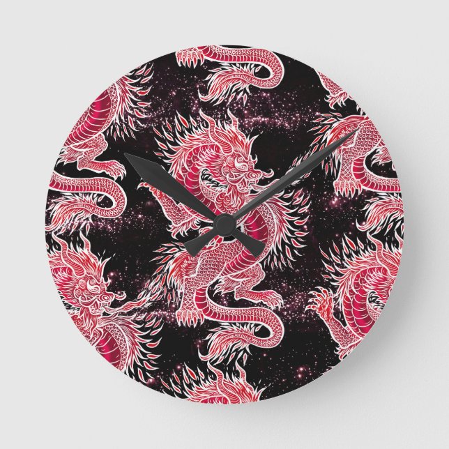 Red Dragon Galaxy Runde Wanduhr (Vorderseite)