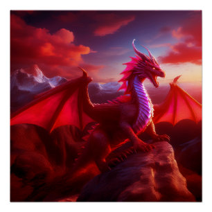 Red Dragon Perlen auf Craggy Mountain Peak Poster