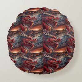 Red Dragon Rundes Kissen