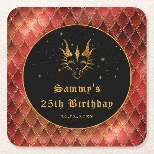Red Dragon Scales Gold Imitate Glitzer Geburtstag Rechteckiger Pappuntersetzer
