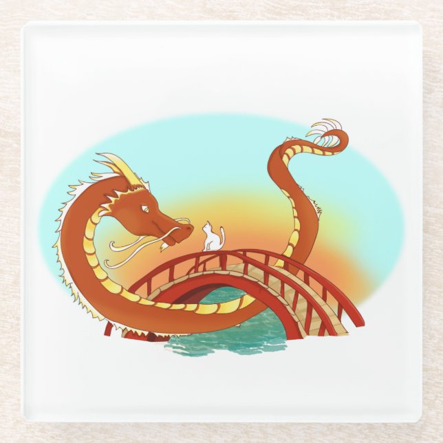 Red Dragon trifft White Cat Glasuntersetzer (Vorderseite)