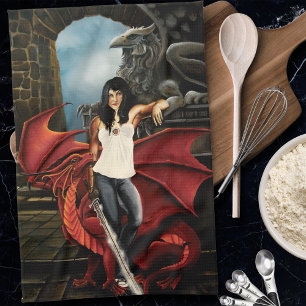 Red Dragon Urban Fantasy Geschirrtuch