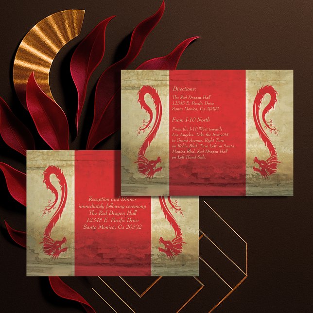 Red Dragon Wedding Reception Card und Anfahrtsskiz Begleitkarte (Red Dragon Wedding Reception Card and Directions)
