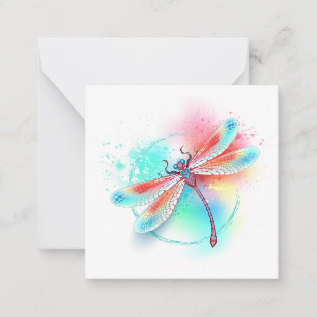 Red dragonfly on watercolor background mitteilungskarte (Vorderseite)