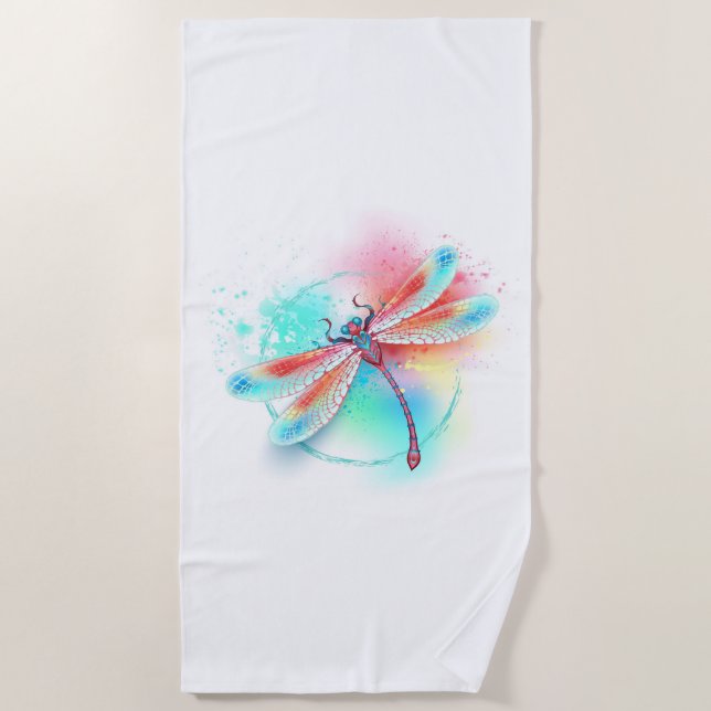Red dragonfly on watercolor background strandtuch (Vorderseite)