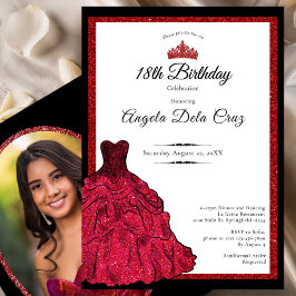 Red Dress and Tiara 18th Birthday Debut Einladung