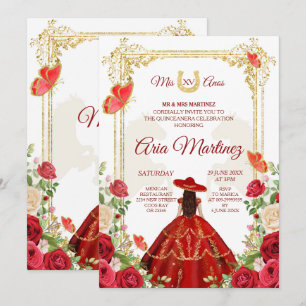 Red Dress Mexican Girl Quinceanera Einladung