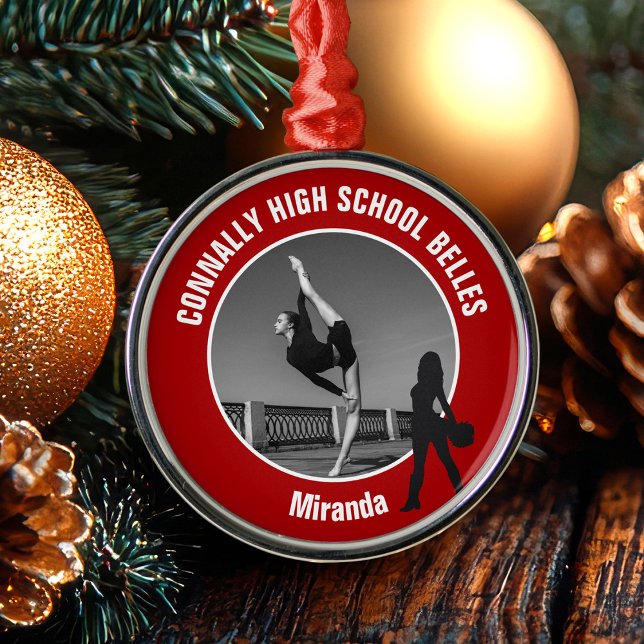 Red Drill Team Photo High School Dancer Christmas Ornament Aus Metall (Von Creator hochgeladen)