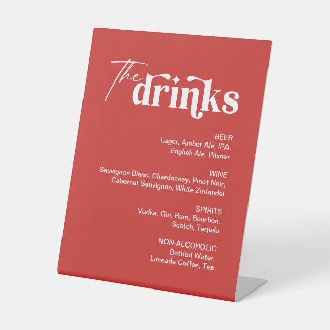 Red Drink Menu Wedding Bar Sockelschild (Vorderseite)