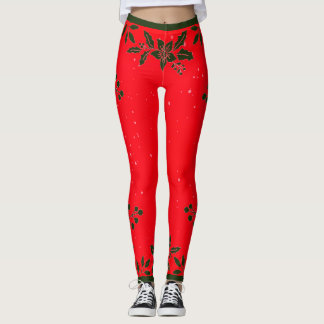 RED DRINTED HOLLY LEGGINGS