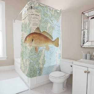 Red Drum auf Tybee Island to Doboy Sound Chart Duschvorhang