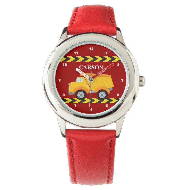 Red Dump Truck Custom Boys Name Kids Armbanduhr (Vorderseite)