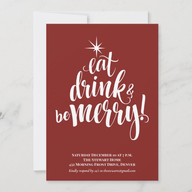 Red Eat Drink & Be Frohe Weihnachten Party Einladung (Vorderseite)