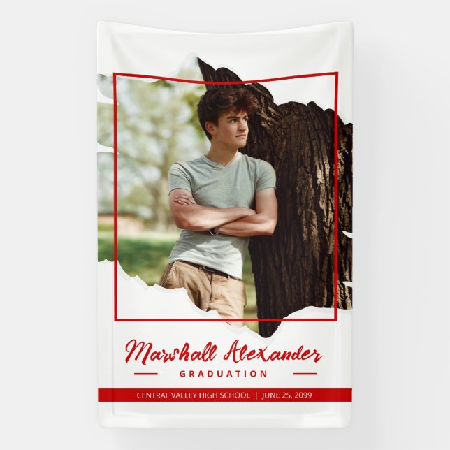 Red Edgy Abstrakt Torn Foto Abschluss Banner (Vertikal)