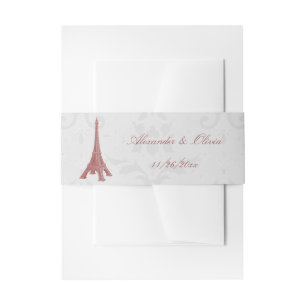 Red Eiffel Tower Damask Einladung zur Hochzeit Einladungsbanderole