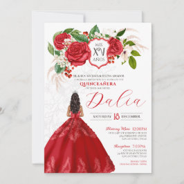 Red Elegance Bold Rose Wappen Formal Quinceanera Einladung