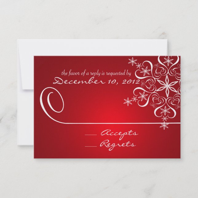 Red Elegance Response Card Snowflake RSVP Karte (Vorderseite)