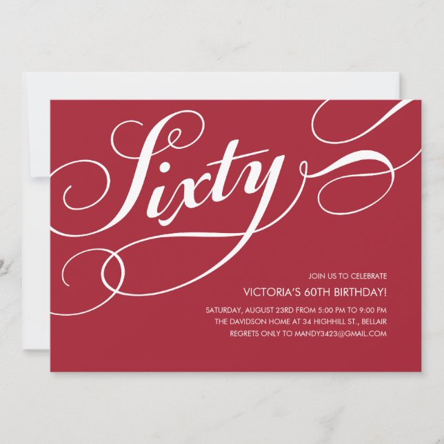 Red Elegant 60th Birthday Invitations (Devant)