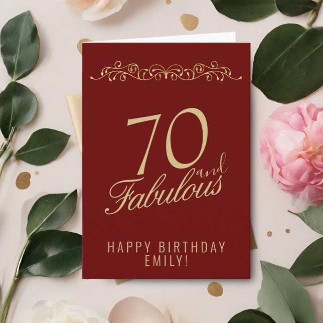 Red Elegant 70 and Fabulous Ornament 70th Birthday Karte (Von Creator hochgeladen)