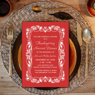 Red Elegant Bordure Thanksgiving Invitation