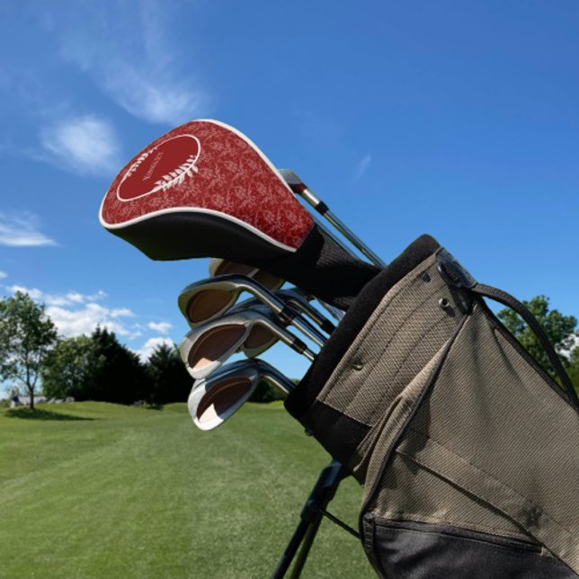 Red Elegant Damask Golf Head Cover Headcover (Red Elegant Damask Personalized Golf Head Cover)