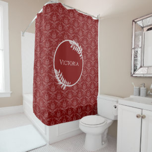 Red Elegant Damask Personalisiert Duschvorhang