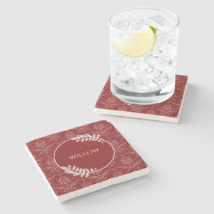 Red Elegant Damask Personalisiert Stone Untersetze Steinuntersetzer
