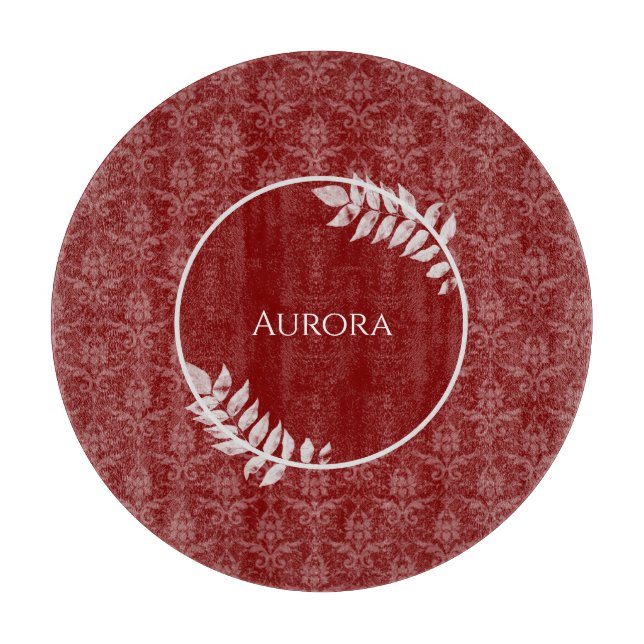 Red Elegant Damask Personalisiertes Schnittboard Schneidebrett (Vorderseite)