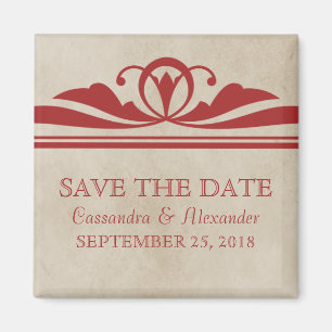 Red Elegant Deco Save the Date Magnet