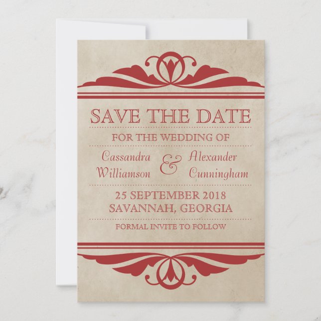 Red Elegant Deko Save the Date einladen (Vorderseite)