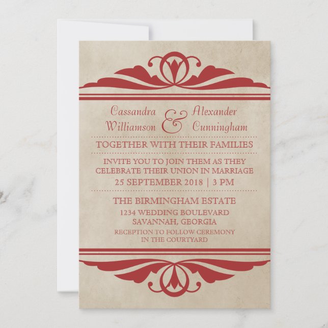Red Elegant Deko Wedding Invite Einladung (Vorderseite)