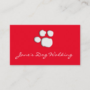 Red Elegant Dog Walking Paw Print Business Card Visitenkarte