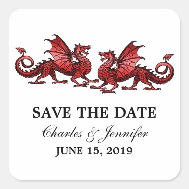 Red Elegant Dragons Enregistrer les stickers Date (Devant)