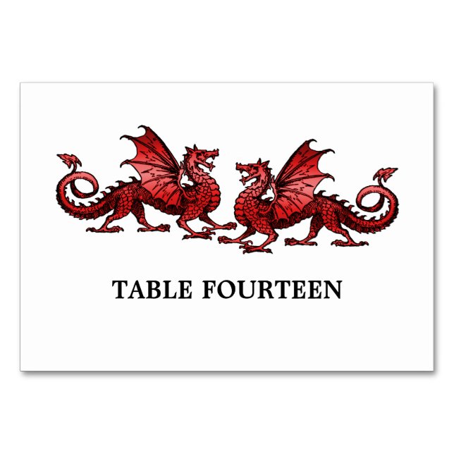 Red Elegant Dragons Table Card Tischnummer (Vorderseite)