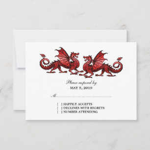 Red Elegant Dragons Wedding Response Card RSVP Karte