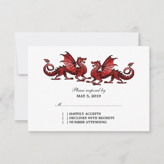 Red Elegant Dragons Wedding Response Card RSVP Karte (Vorderseite)