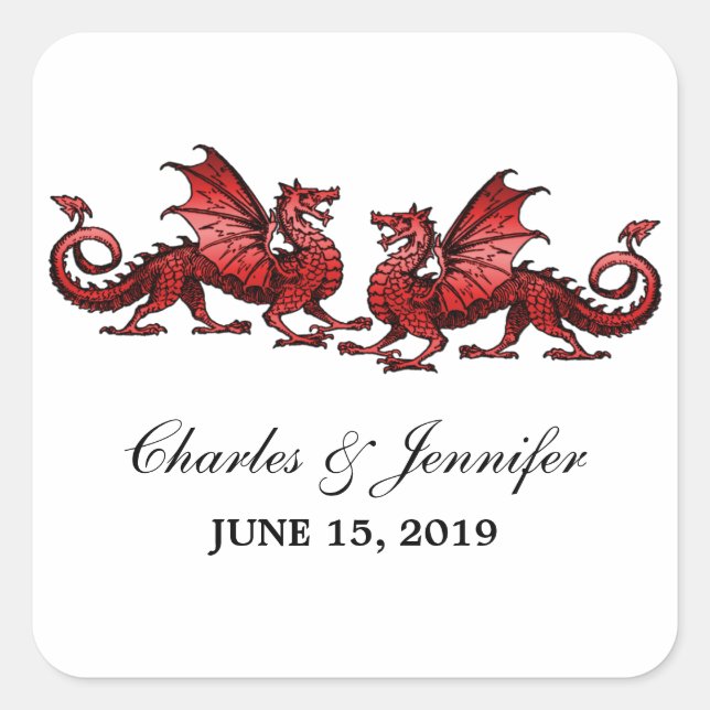 Red Elegant Dragons Wedding Stickers (Vorderseite)
