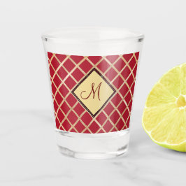 Red Elegant Gold Diamond Muster Monogram Schnapsglas