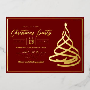 Red Elegant Gold Tree Weihnachten Party Folieneinladung