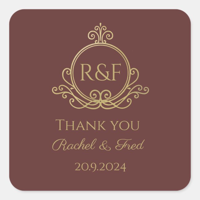 Red Elegant Golden Calligraphy Wedding Danke Quadratischer Aufkleber (Vorderseite)