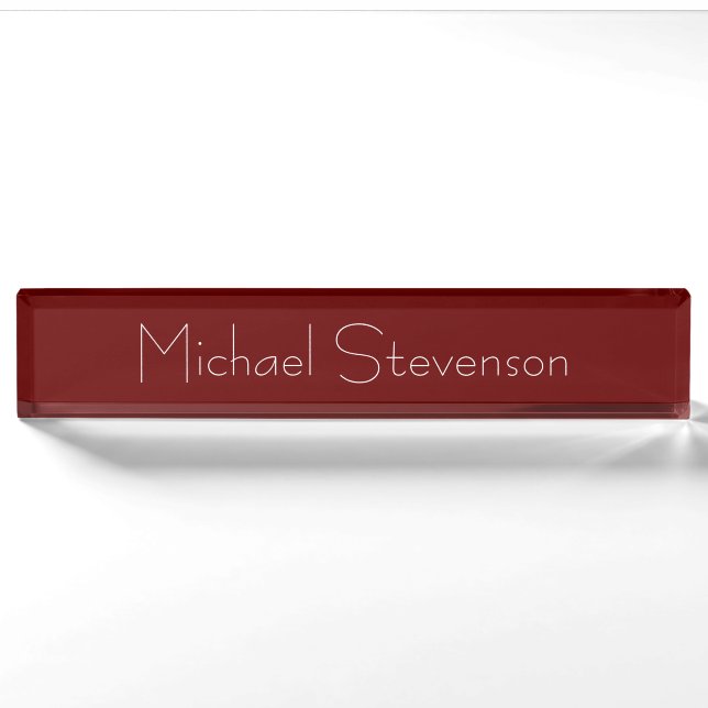 Red Elegant Modern Business Desk Namplate Namensplakette (Vorderseite)
