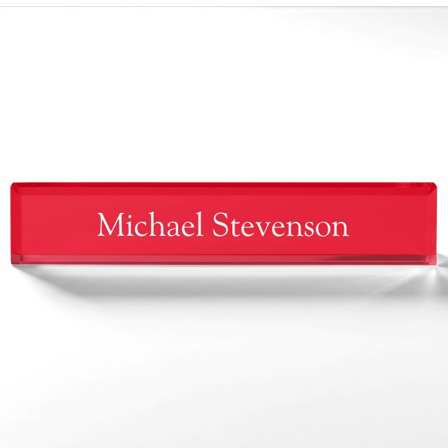 Red Elegant Modern Stylish Business Namplate Namensplakette (Vorderseite)