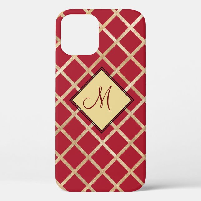 Red Elegant Monogram Gold Diamond Muster Case-Mate iPhone Hülle (Rückseite)