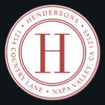 Red Elegant Monogram Rücksendeadresse Runder Aufkleber<br><div class="desc">Eleganter Aufkleber für die Rote Rücksendeadresse Monogramm.</div>