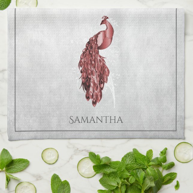 Red Elegant Peacock Kitchen Handtuch (Gefaltet)
