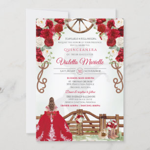 Red Elegant Rustikaler Western Charro Quinceanera  Einladung