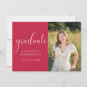 Red Elegant Script Graduation Photo Invitation