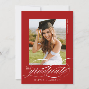 Red Elegant Script QR Code Foto Graduation Party Einladung