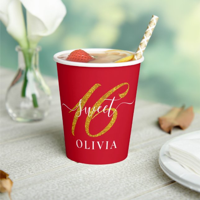 Red Elegant Sweet 16 Sechzehn Paper Cup Pappbecher (In Situ)